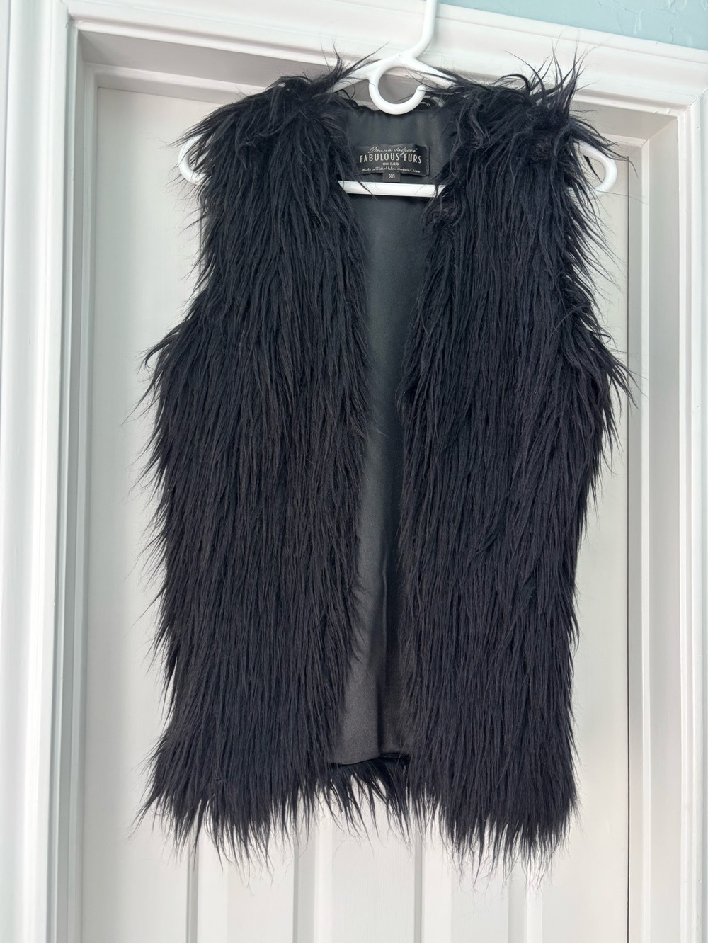 Donna Salyers Fabulous Furs Long Black Faux Fur Vest